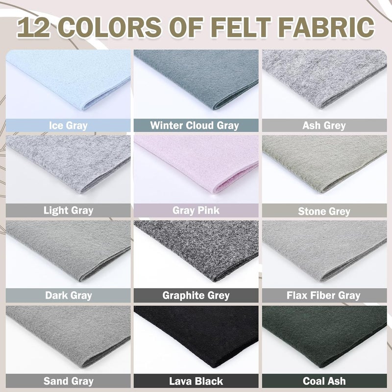 MITINU 12 Rolls 8"x35"(20.5x90cm) 1.4mm Thick Soft Felt Fabric Sheet 12 Assorted White Grey Series Colors Felt Pack for DIY Craft Sewing Squares Nonwoven Patchwork - Image 3